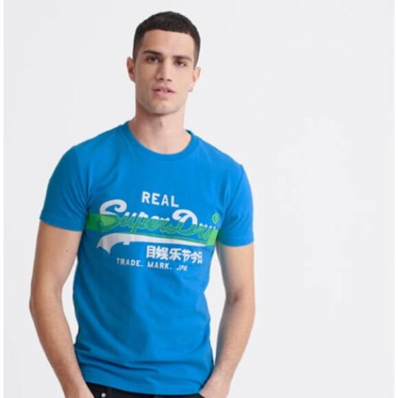 SUPERDRY Men’s Vintage Logo Cross Hatch Tee Electric Blue - Picture 1 of 6